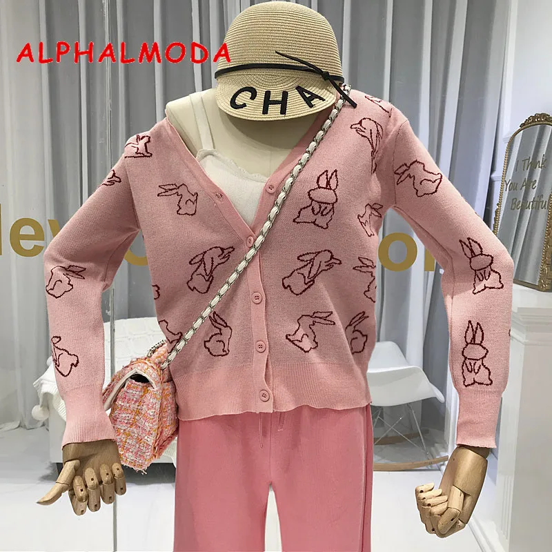 ALPHALMODA Ранняя осень женские тонкие вязаные кардиганы милый рисунок кролика женские модные вязаные свитера с длинными рукавами