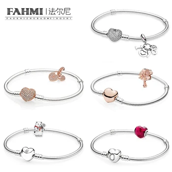 

FAHMI 100% 925 Sterling Silver SHAPE OF LOVE ROSE WILDFLOWER MEADOW BEAR LOVE LOCKS I LOVE YOU HANGING CHARM Heart Bracelet Set