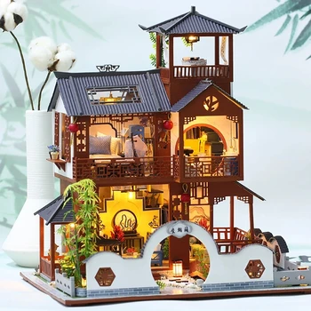 

DIY Chinese Style Wooden Dollhouse 3D Hand-assembled Doll House Educational Toys for Kids Christmas New Year Birthday Gifts