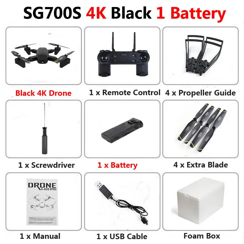 Профессиональный складной мини Дрон ZLL SG700S с двойной камерой 1080P 4K Дрон HD WiFi FPV оптический поток селфи Радиоуправляемый квадрокоптер игрушка для мальчиков - Цвет: 4K Black 1B Foam