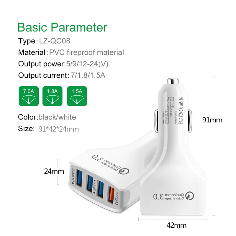 4USB QC 3,0 Быстрая зарядка двойной USB порт автомобильное зарядное устройство для IOS 3A Android смартфон адаптер зарядного устройства для планшета безопасный Автомобильный телефон зарядка