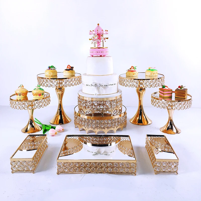4-9pcs Crystal Metal Cake Stand Set Acrylic Mirror Cupcake Decorations Dessert Pedestal Wedding Party Display Tray | Дом и сад