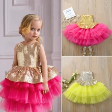 Праздничные платья принцессы для маленьких девочек; коллекция года; Летнее Детское Сетчатое платье с блестками для девочек; нарядное платье без рукавов на свадьбу; сарафан; От 6 месяцев до 4 лет