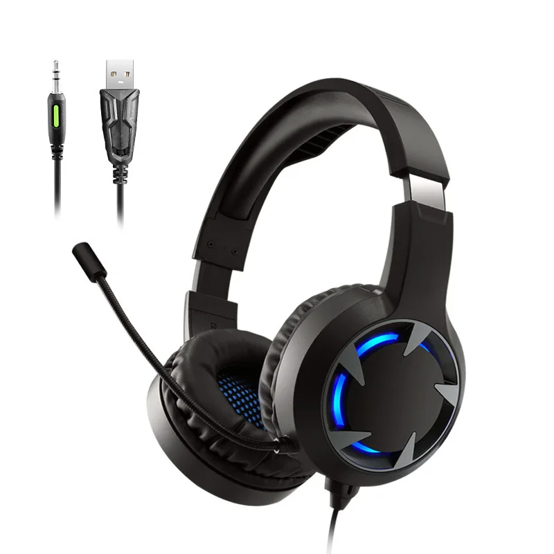 A9 игровые проводные наушники, Hi-Fi, стерео, бас, музыкальные наушники для ПК, компьютера, геймера, PS4, X-BOX, Накладные наушники, с микрофоном, светильник - Цвет: Черный