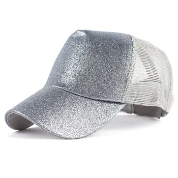 

Casual Sequins Hat Women Women Messy Buns Mesh Ponycap Glitter Women Baseball Cap High Ponytail Hat Dad