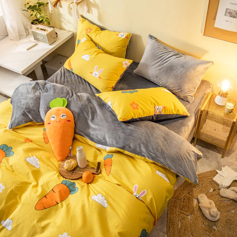 

2019 New Style Crystal Velvet Dyed Warm Cotton plus Velvet Sheet-Four-piece Set Bedding Article