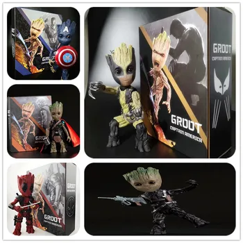 

26cm Grooter Figure Tree Man Cos Deadpool Captain America Thor Wolverine PVC Action Figure Collectible Model Toy Gift