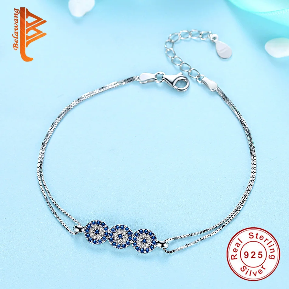 Retro 925 Sterling Silver Lucky Hand Turkish Eye Luminous CZ Stone Crystal Infinity Bracelet for Women Genuine Jewelry Gift