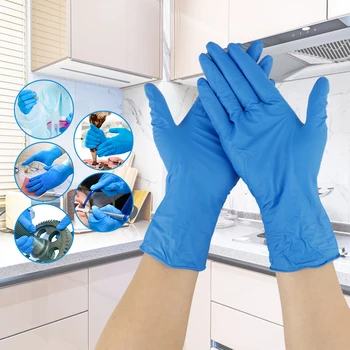 

100PCS Blue&Black Disposable Nitrile Latex Gloves Flexible Dishwashing/Kitchen/Garden Gloves Household Cleaning Latex Gloves
