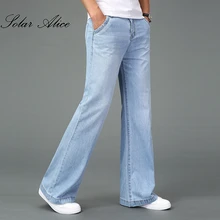 Мужские Новые весенние и осенние широкие джинсы расклешенные брюки цвета черный синий размера плюс деловые повседневные брюки