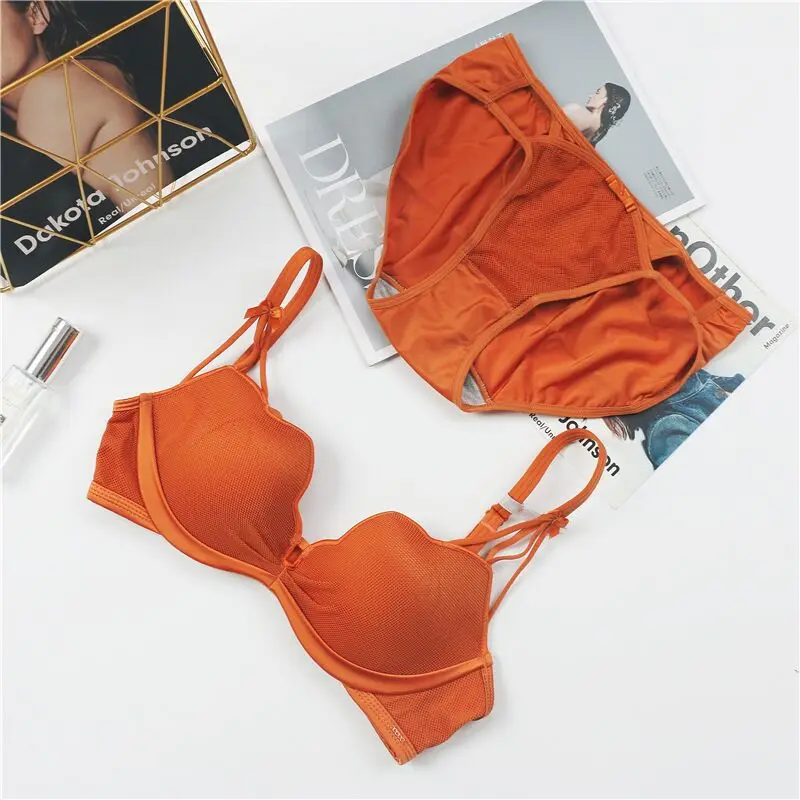Orange Хлопковый комплект с бюстгальтером; комплект с бюстгальтером без косточек для девочек-подростков; комплекты нижнего белья для девочек; нижнее белье для девочек; комплект с бюстгальтером - Цвет: Orange