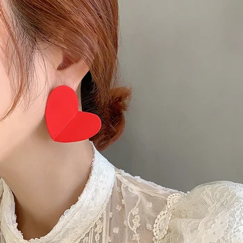 

AENSOA Fashion Red Color Heart Geometric Drop Earring for Women Vintage Big Cute Enamel Heart Earring 2020 Korean Jewelry Brinco