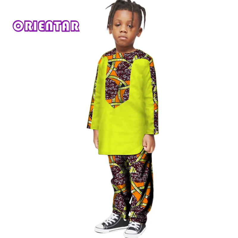 Детская одежда в африканском стиле для мальчиков Комплекты из топов и штанов