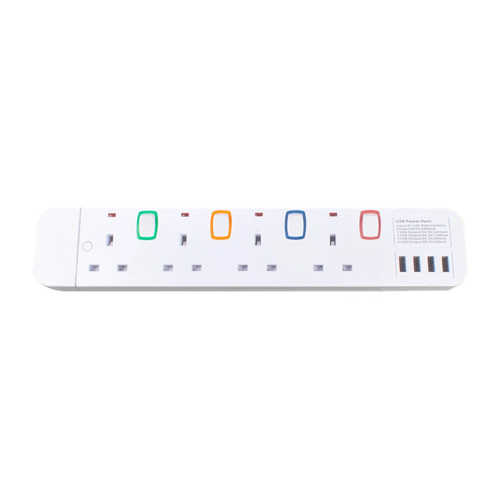 4 AC Socket Мощность полосы 3/4/5/6 AC электрические розетки штепсельная розетка стандарта Великобритании с USB индивидуальный переключатель защита от перегрузки 3 м/9.8ft удлинитель - Цвет: 4 AC Socket