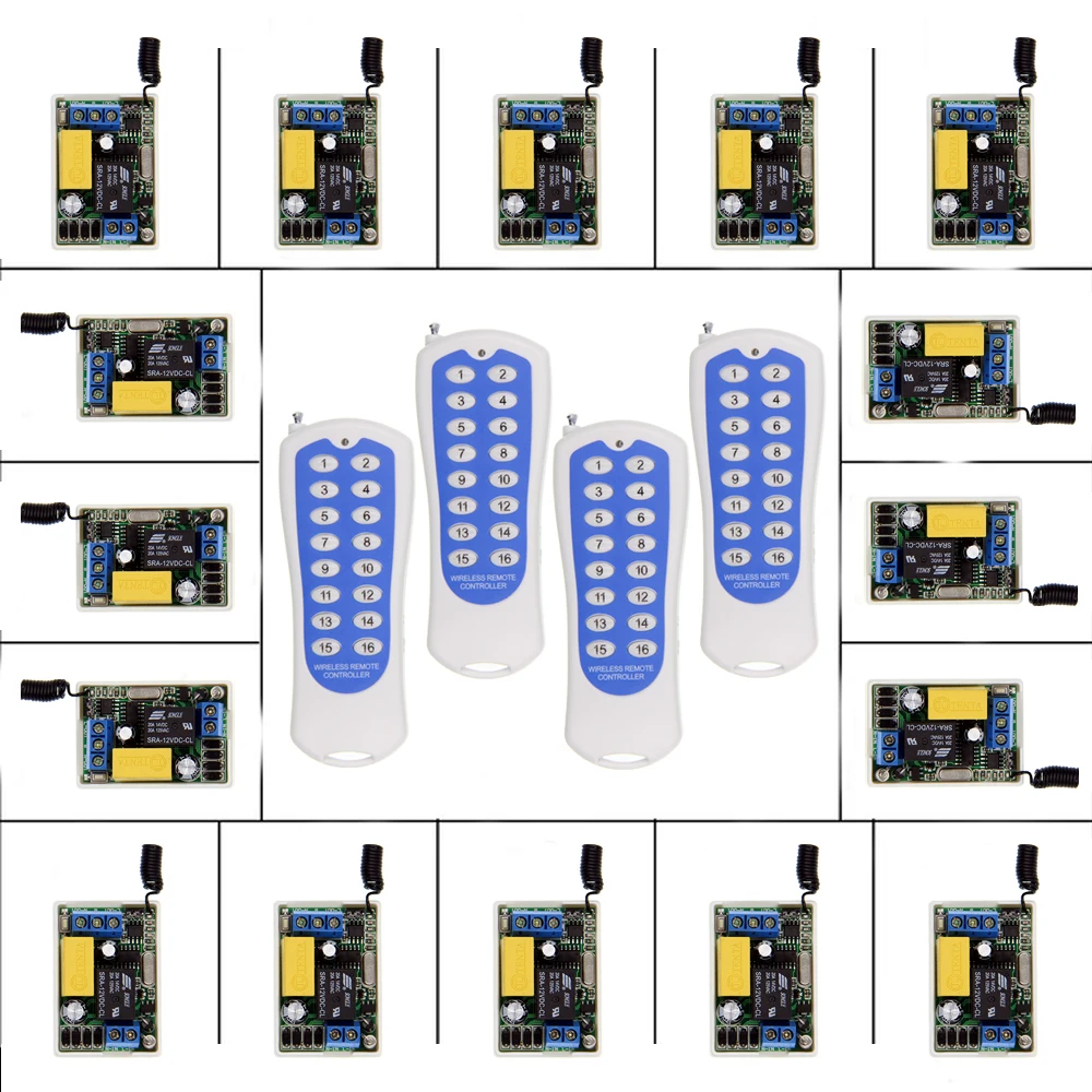 

Mini Size 220V 1CH 1CH 10A Wireless Remote Control Switch Relay Receiver + 4 X 16CH Transmitter System ,315 / 433 MHz Toggle