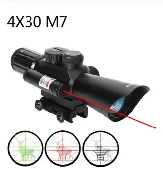 

M7 4X30 Rifle Scope Red Green Mil-Dot Reticle with Side Attached Red Laser Sight Mount Tactical Optics Scopes Riflescope