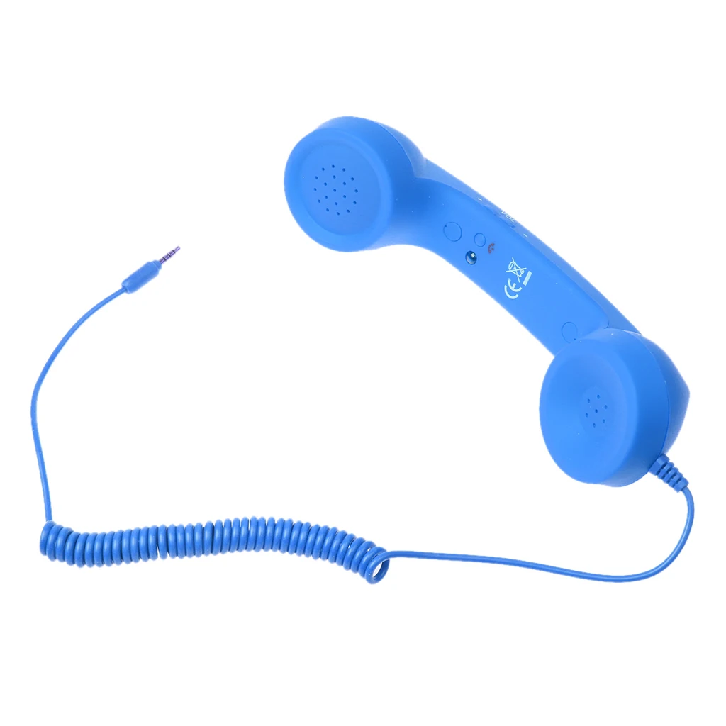Retro Classic Comfort Telephone Handset 3.5mm Mini Microphone Speaker Phone Call Receiver Blue