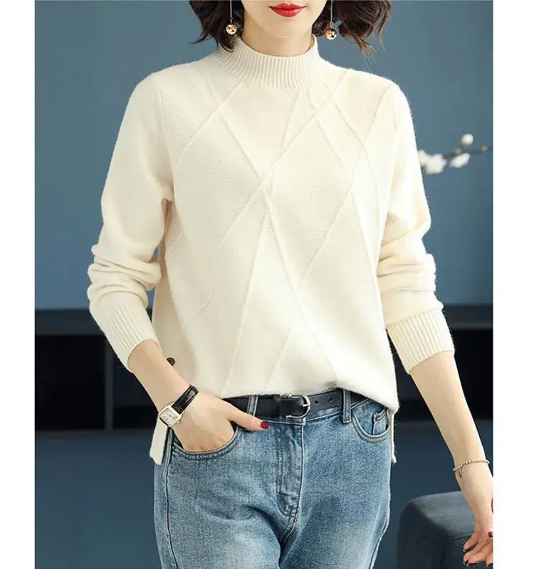 

2019 Spring Autumn New Half-Neck Sweater Women'S Split Short Loose Blue Wild Bottoming Sweater Turtleneck Sweater Office Lady