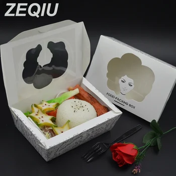 

50pcs White card paper goddess head perspective window disposable lunch box(900ML/1100ML/1500ML)