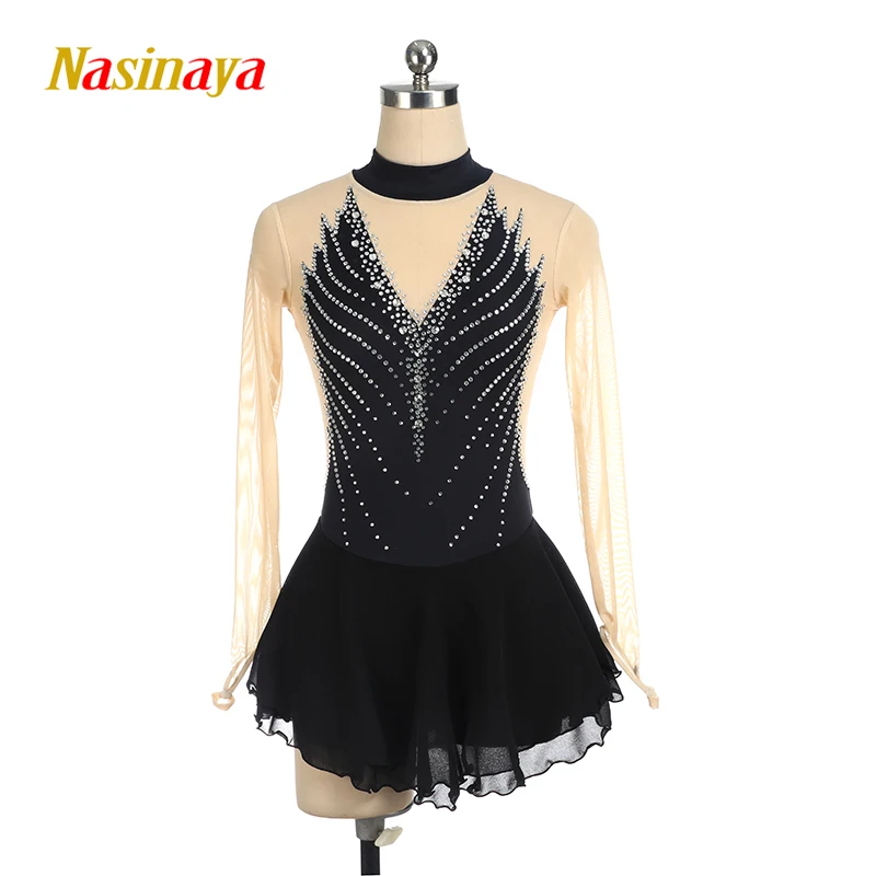 Nasinaya Figure Skating Competition Dress Women's Children's Rhythmic Gymnastics Performance V-neck Black Dress