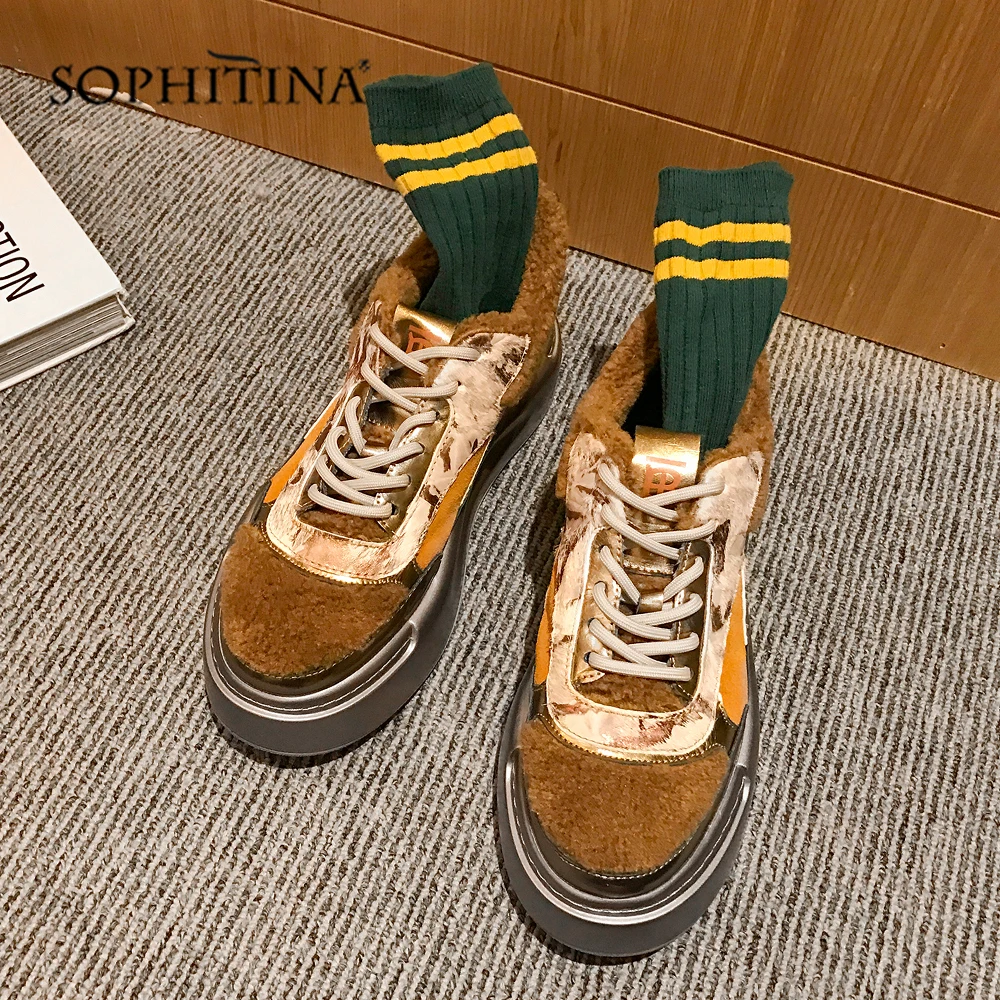 SOPHITINA, удобная шерстяная обувь на плоской подошве с круглым носком модная женская зимняя обувь на толстой подошве со шнуровкой новая обувь на плоской подошве ручной работы, MO388
