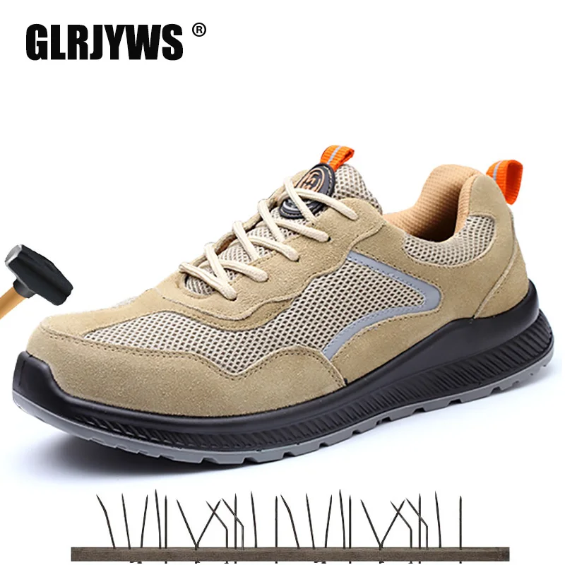 

Contrasting color fashion protective shoes two-color optional suede leather mesh non-slip anti-smash anti-pierce casual shoes
