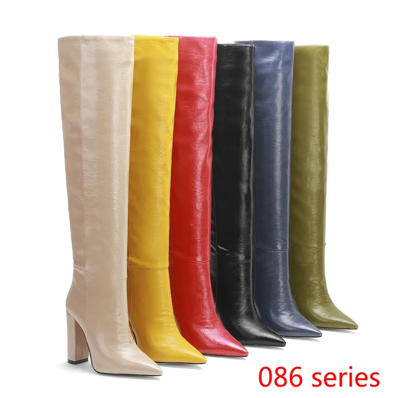 Women's knee-length suede high boots pointed toe thick heel set foot long boots ladies large size winter high heel boots