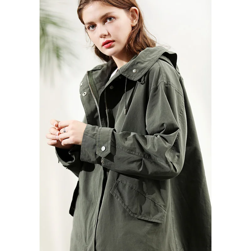 Yangxun осень китайский стиль Windcheater с капюшоном Windcheater для женщин Windcheater Тренч ZHI81398 - Цвет: Армейский зеленый