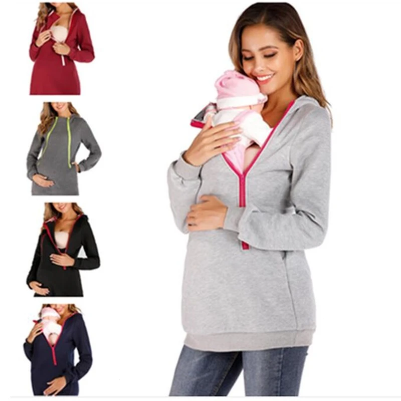

New Nursing Sweatshirt Hoodie Coat Women Long Sleeve Breastfeeding Kangaroo Shirt Winter For Feeding Maternity Pregnancy Clothes