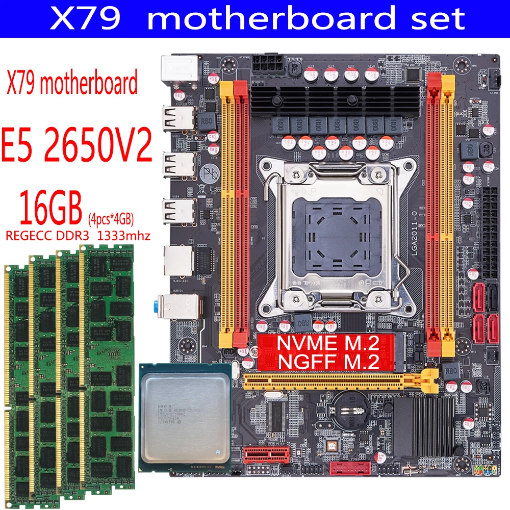 X79 Motherboard Set With LGA2011 Combos Xeon E5 2650 V2 CPU 4pcs x 4GB