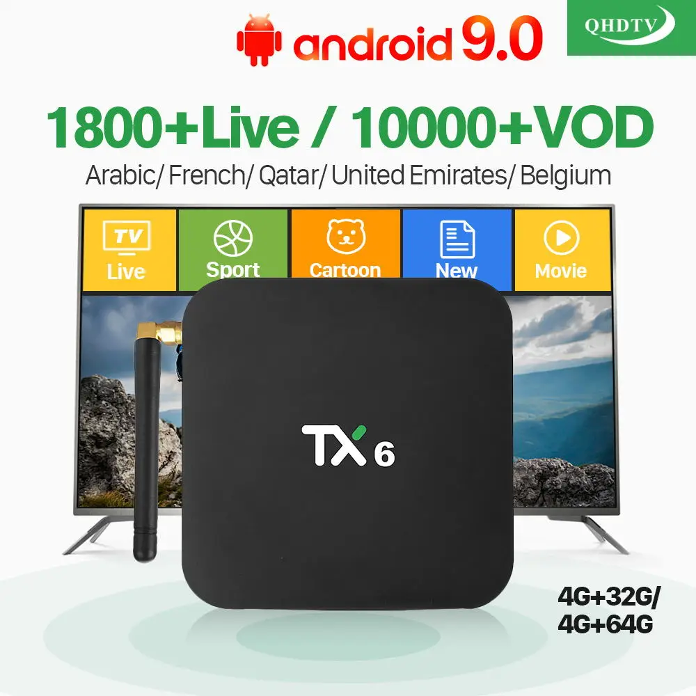 

IP TV France Germany Arabic Iptv TX6 4G 32G 64G 2.4/5G WIFI Android 9.0 4K QHDTV iptv France Arabic Belgium Germany Netherlands