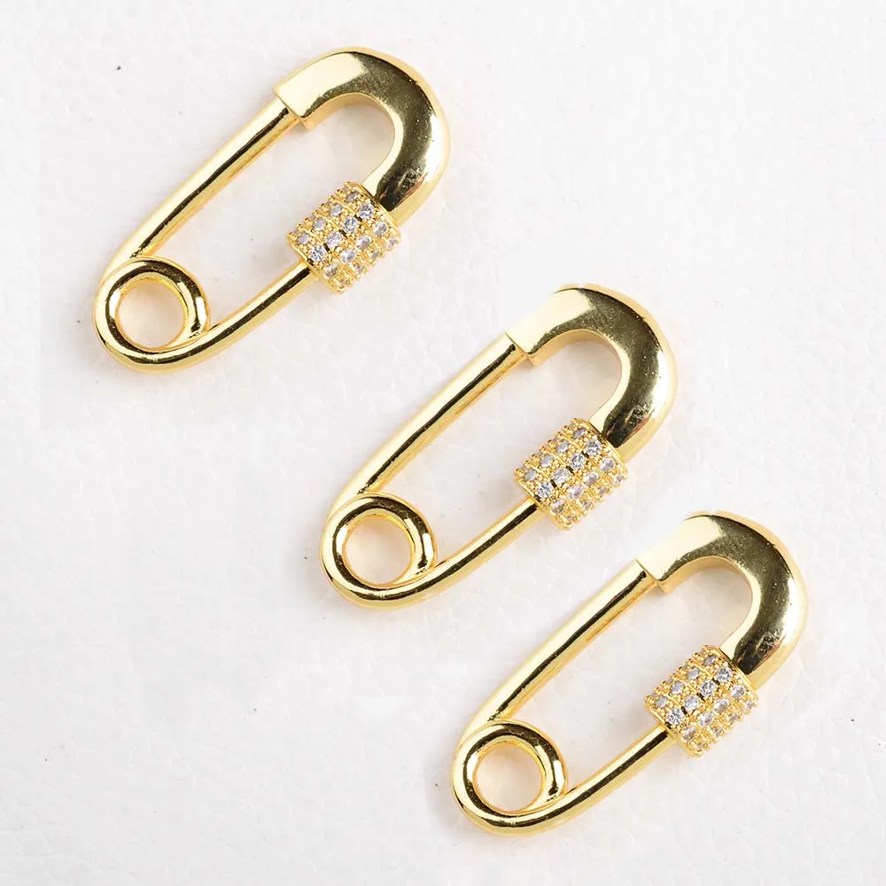 5PCS,  Gold Zirconia Clasp Clip Shaped Lock Carabiner Pave Lock Jewelry Findings