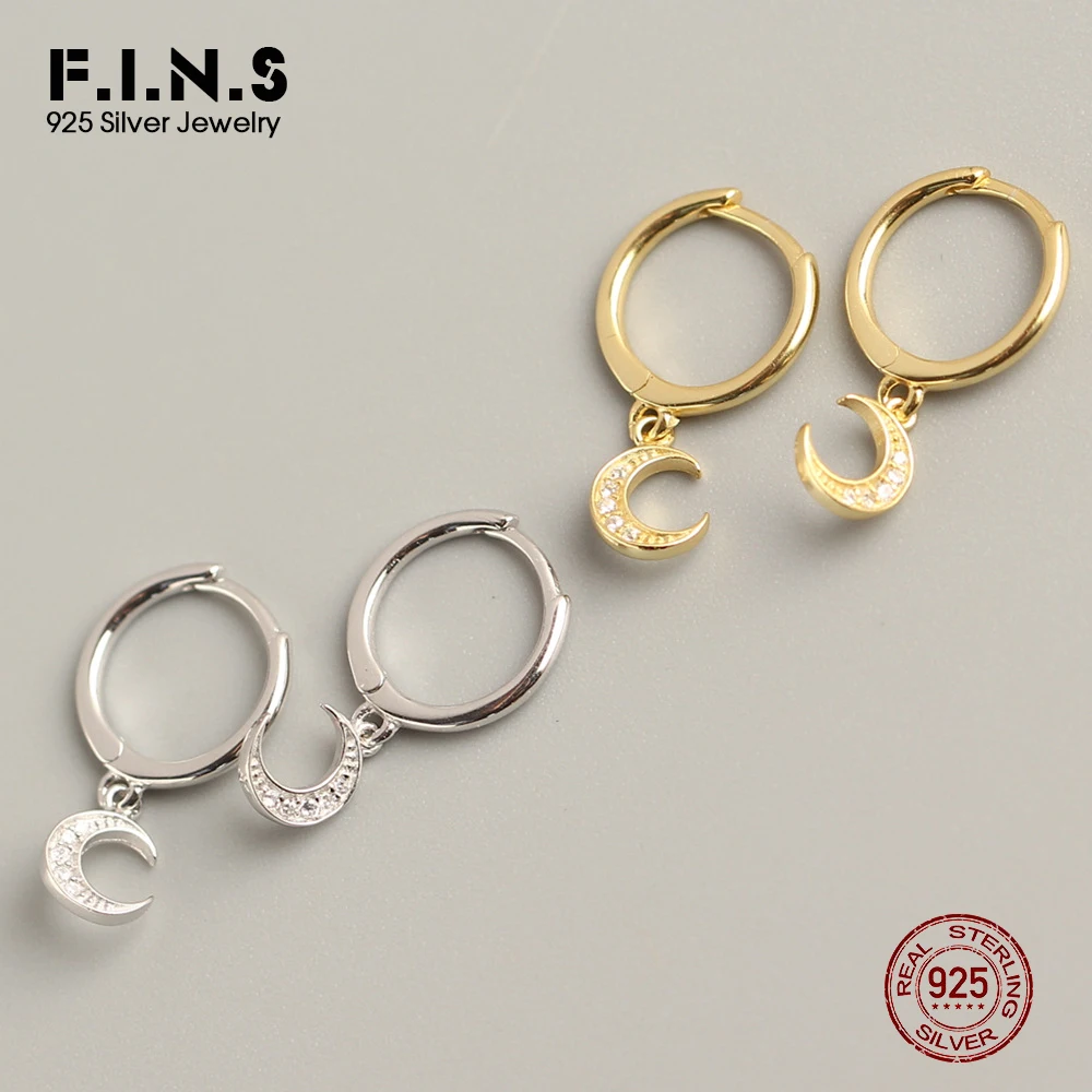 

F.I.N.S Luxury Zircon Moon Earrings S925 Sterling Silver Crescent Hoop Earrings Small Pendant Earring Hoops Silver 925 Jewerly