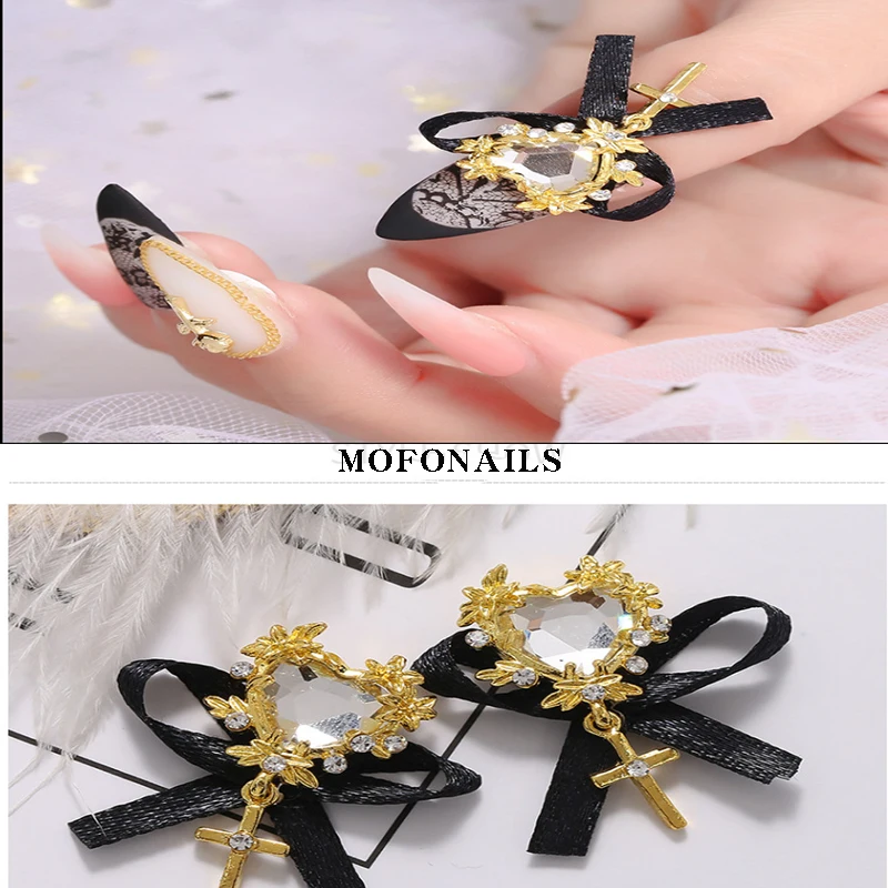 

50pcs/lot Nails jewelry Art Decoration Cross With Bow-knot Nail Charming Crystals Jewelry DIY Nail Tips Cross Jewelry Rhinestone