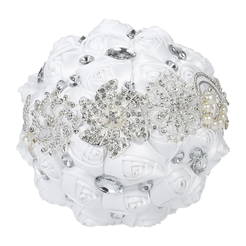 18/21cm Crystal Wedding Bouquet Handmade Bridesmaid Bouquet Brooch Rhinestone Rose Flower with Artificial Decorated for Bride