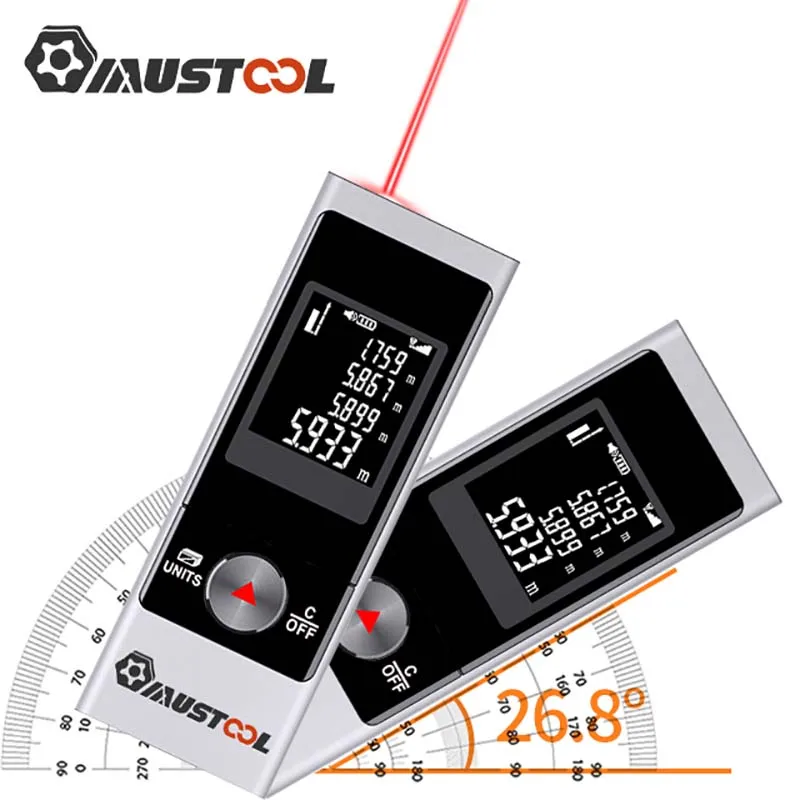 MUSTOOL USB Digital Mini Laser Rangefinder Distance Meter 50M/70M/80M with Electronic Angle Sensor M/In/Ft Unit Switching