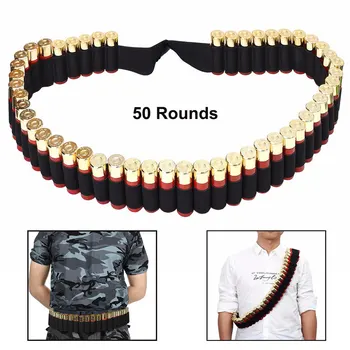 

50 Rounds Shotgun Shell Bandolier Belt 12/20 Gauge Ammo Holder Bullet Carrier Military Airsoft Hunting Cartridge Belt 140*5cm