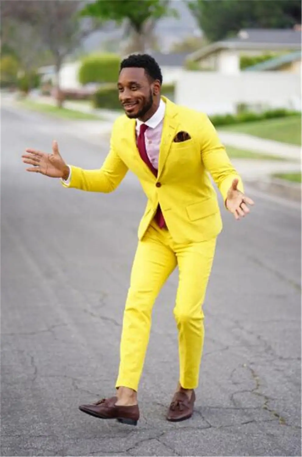 

Casual Yellow Wedding Suit for Men 2020 Notch Lapel Men Suit Tuxedo Slim Fit 2 PCs Set (Jacket+Pants) Constume Homme Mariage
