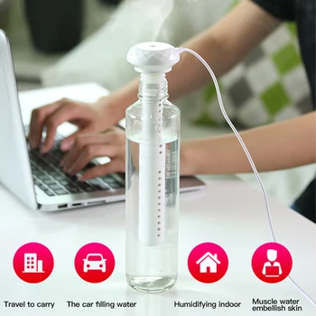 

USB Travel Portable Air Humidifier Diamond Bottle Aroma Diffuser Mist Maker For Home Office Humidification Detachable White
