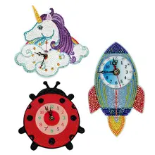 Diy алмазные часы для украшения дома Единорог ракета божья коровка часы Алмазная мозаика горный хрусталь Круглый Алмаз Кристалл(China)