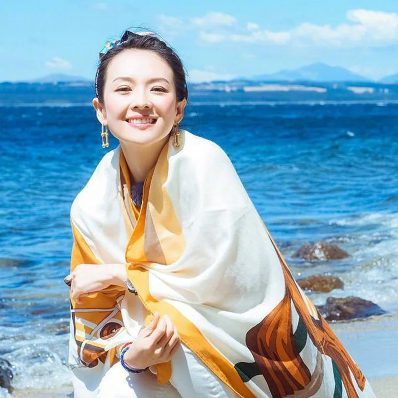 

New style Cultural scarf printed holiday tassel women's large shawl long cotton linen sun-protection scarf