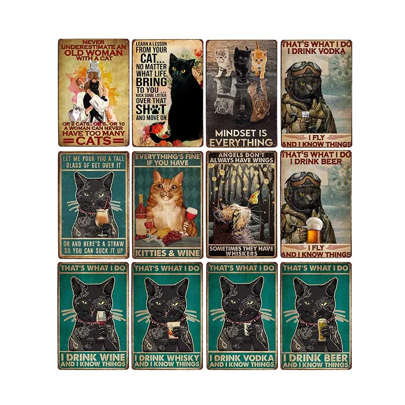 Panneau Métal Vintage Chat Noir 'I Do What I Want' - Décoration Murale 20.3x30.5cm Salle De Bain Cuisine