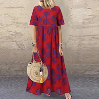 Vintage Printed Maxi Dress Women's Summer Sundress ZANZEA 2025 Casual Short Sleeve Holiday Floral Vestidos Female O Neck Robe - Image 4
