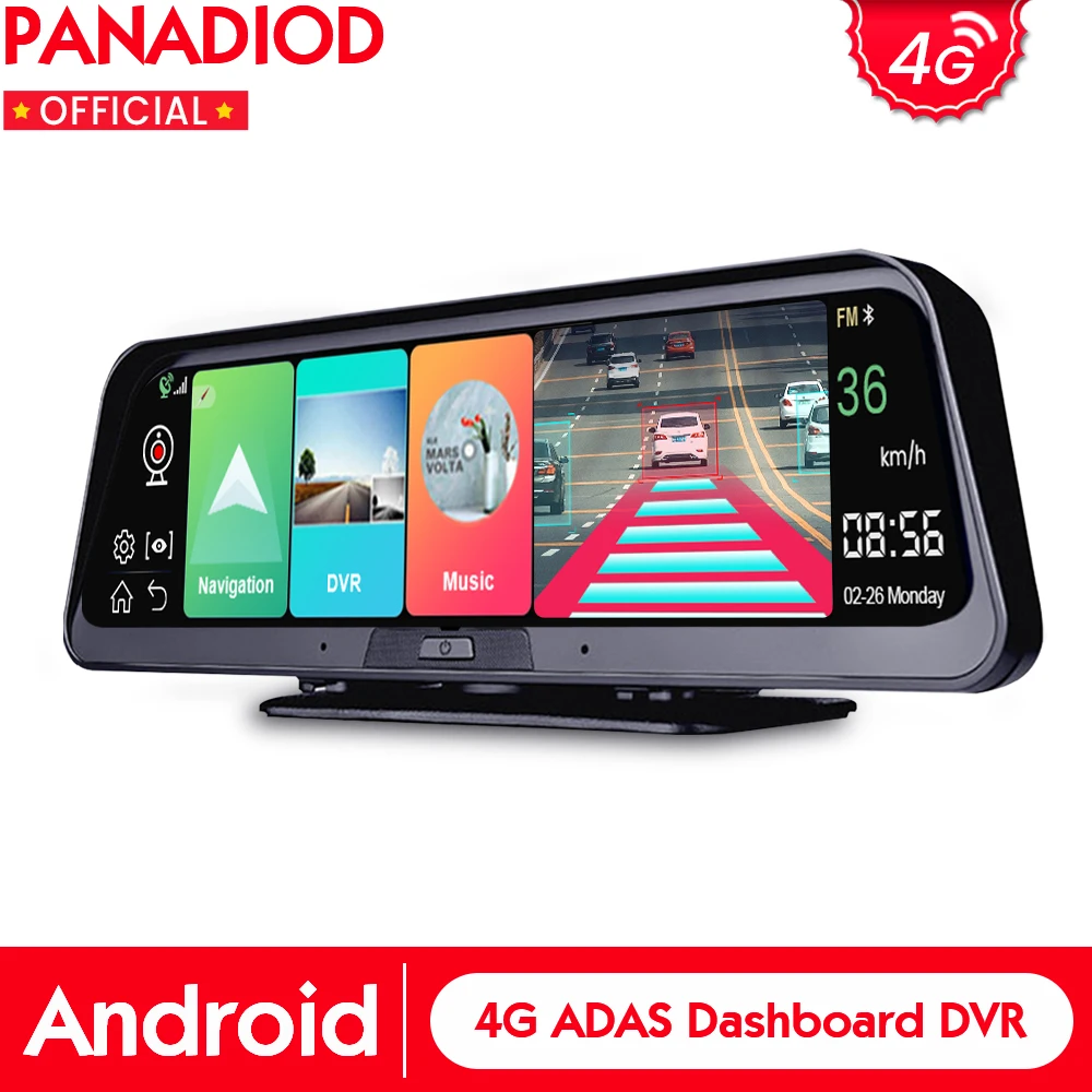 Dashcam 10 Inch Android 8.1 4g Wifi Gps Bluetooth 2gb+32gb Adas Car Dvr