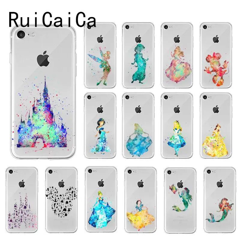 

RuiCaiCa Watercolor princess little mermaid beauty and beast Phone Case Cover for iPhone 8 7 6 6S Plus X XS MAX 5 5S SE XR 10