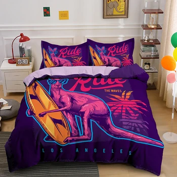 

Animal surfing Bed Linen Kangaroo Dinosaur Print Single Double Duvet Cover Set 3D Printed Bedding SetS Girl/Boy Beds Covers