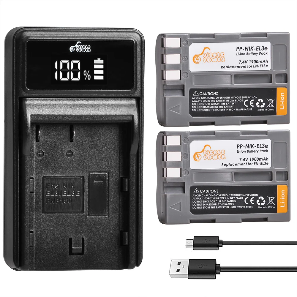 Аккумулятор Pickle Power 1900mAh EN EL3E EL3e + светодиодный зарядное устройство для Nikon D50 D70 D70s