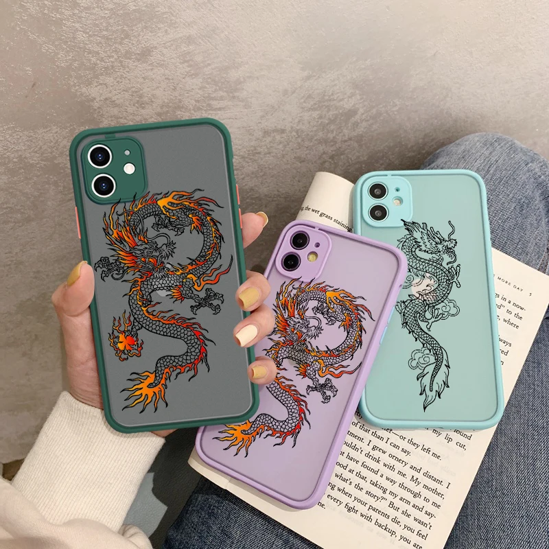 Fashion Vintage Chinese Dragon Print Phone Case for IPhone 12 11pro MAX 12 7 8 Plus X XR XS 6 S Plus SE2 Hard Back Cover Shell
