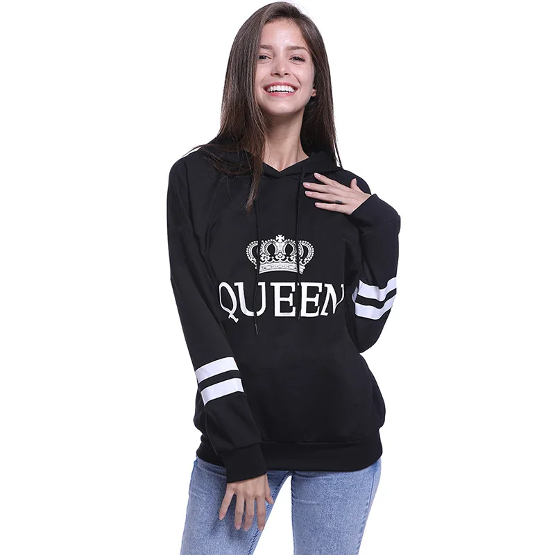 Новые продукты Wish AliExpress, одежда для пар, толстовка с капюшоном в полоску с принтом королевы и короля