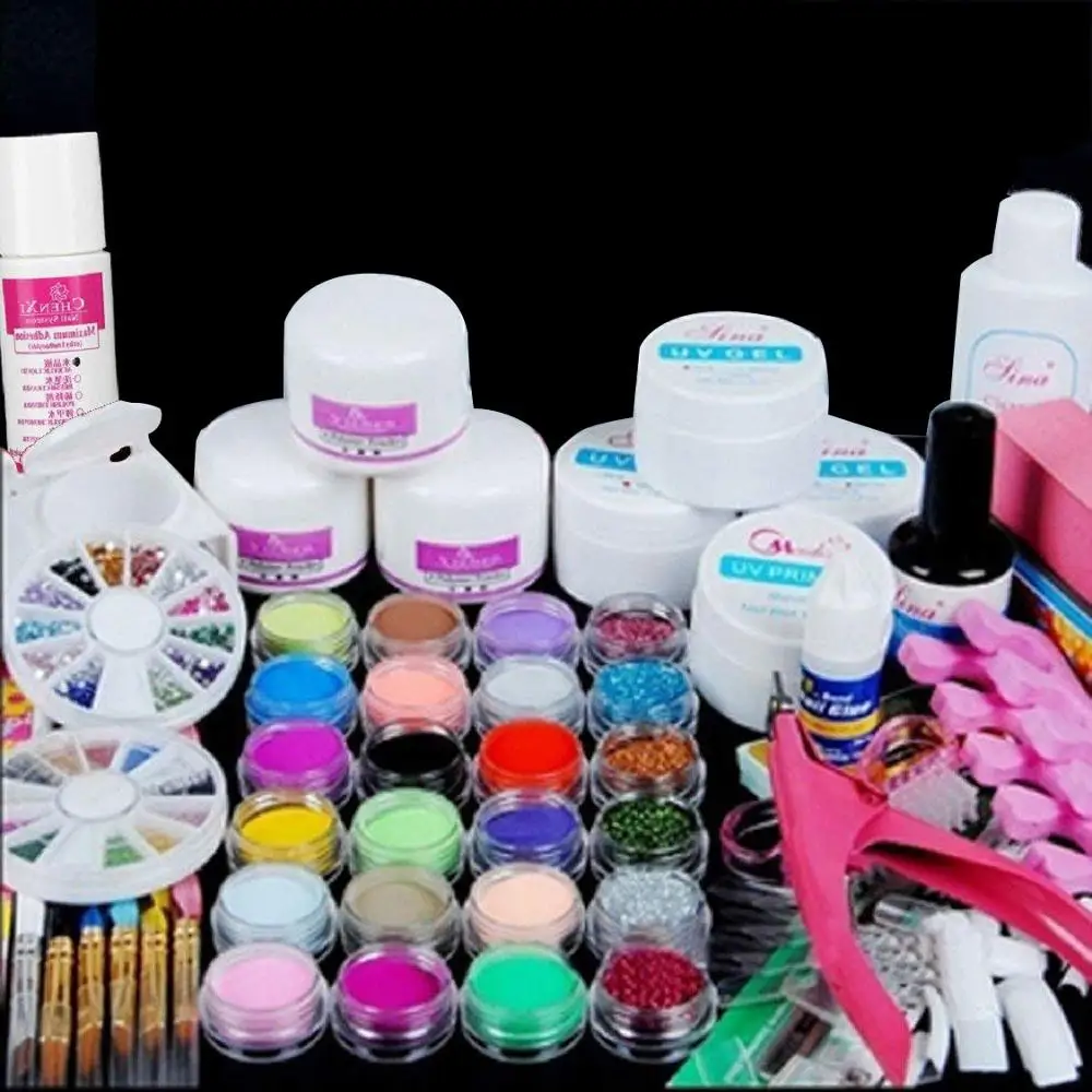 Профессиональный набор для дизайна ногтей, акриловый набор для ногтей, маникюрные инструменты для ногтей, наборы и набор, в том числе 36 Вт Светодиодный УФ-сушилка, лампа и доступ